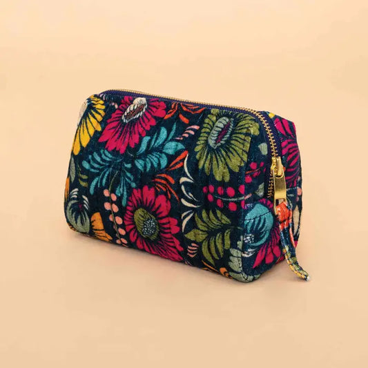 Small Vintage Floral Quilted Makeup Bag