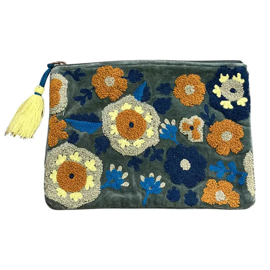 Embroidered Puffy Flowers Pouch