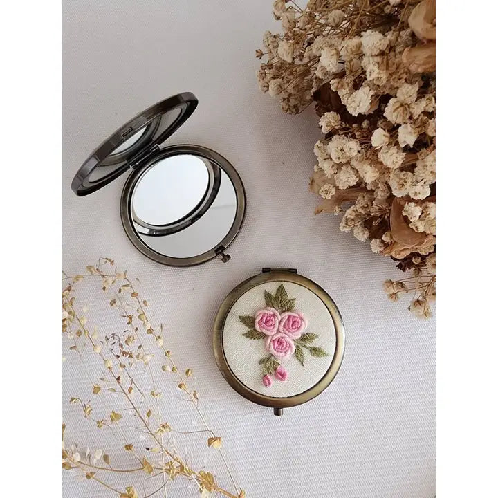 Floral Embroidered Compact Mirror