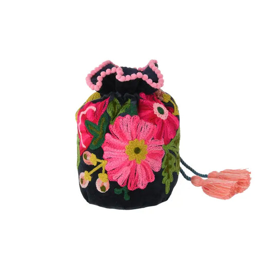 Velvet Floral Drawstring Pouch