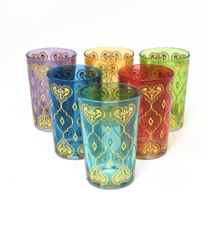 Set of 6 Colored Glasses w Gold Heart