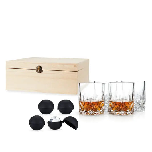 Whiskey Glasses & Ice Sphere Molds Set