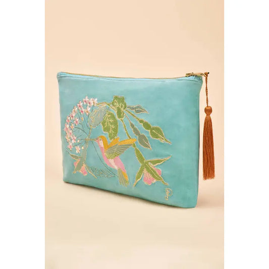 Hummingbird Embroidered Zip Pouch